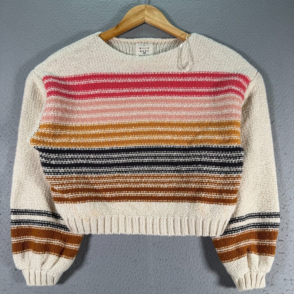 Billabong Seeing Stripes Knit Sweater Women's Medium Multicolor Cropped Pullover